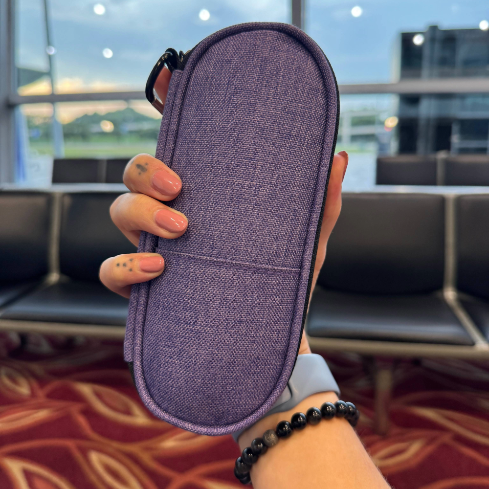 Holding a Wegovy Travel Case at the airport