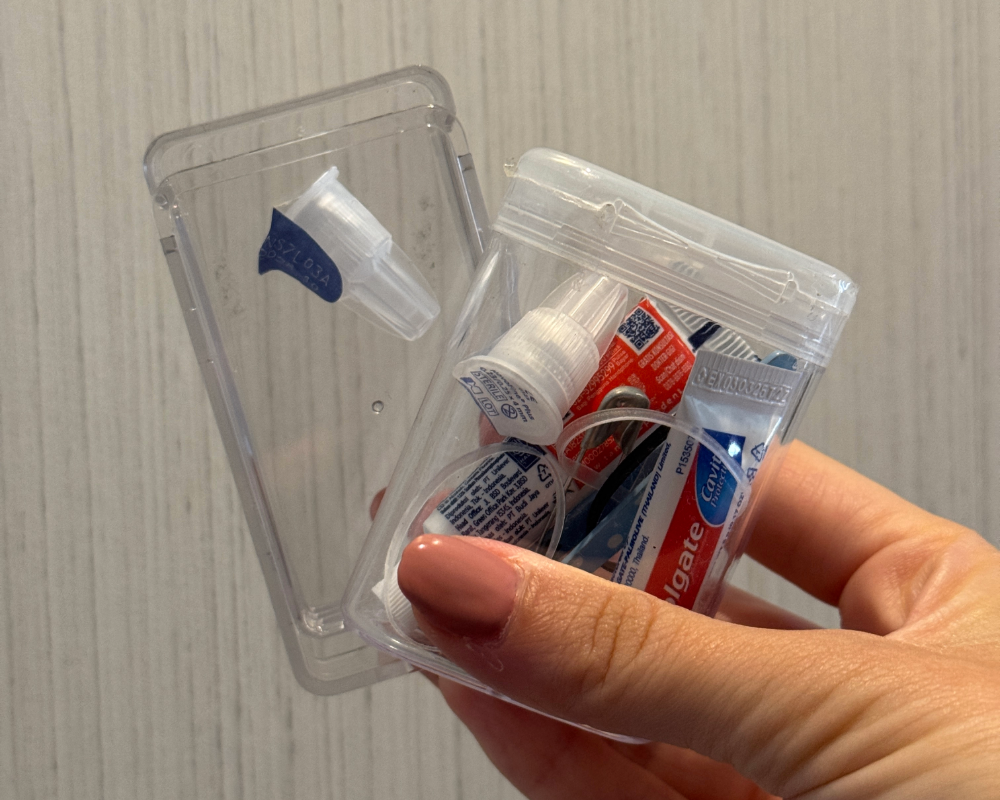 Wegovy needles in clear hard plastic case for safe disposal for travelling with Wegovy