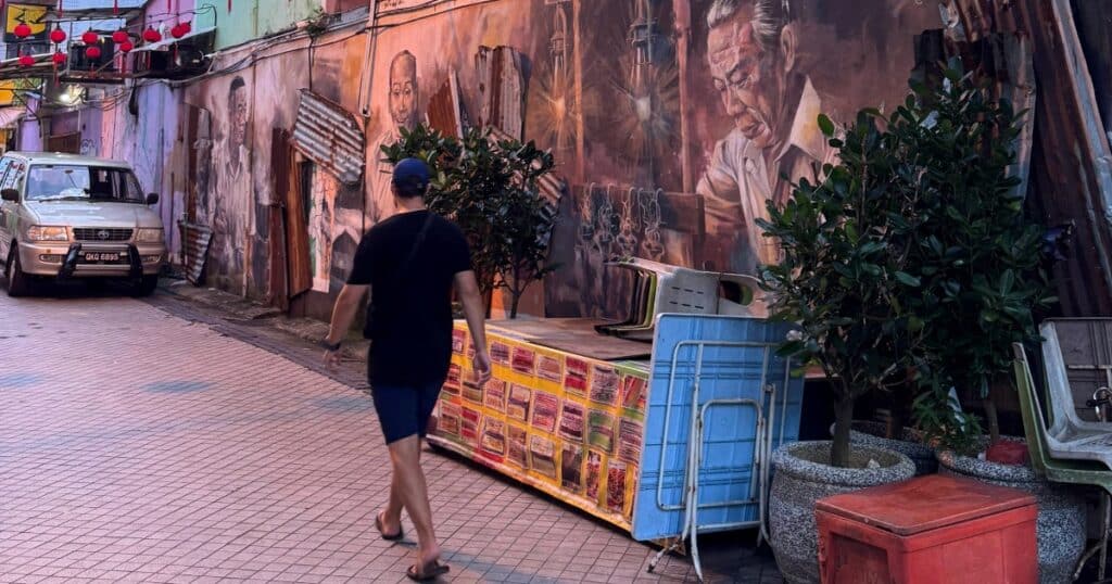 Ready to cross the street in Kuching, Sarawak
