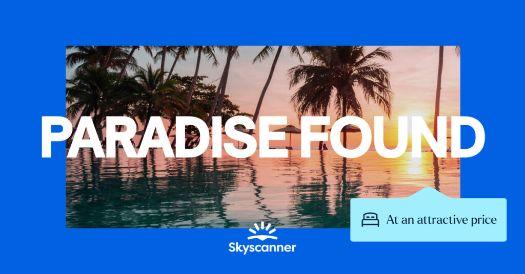 Skyscanner banner with "Paradise Found"