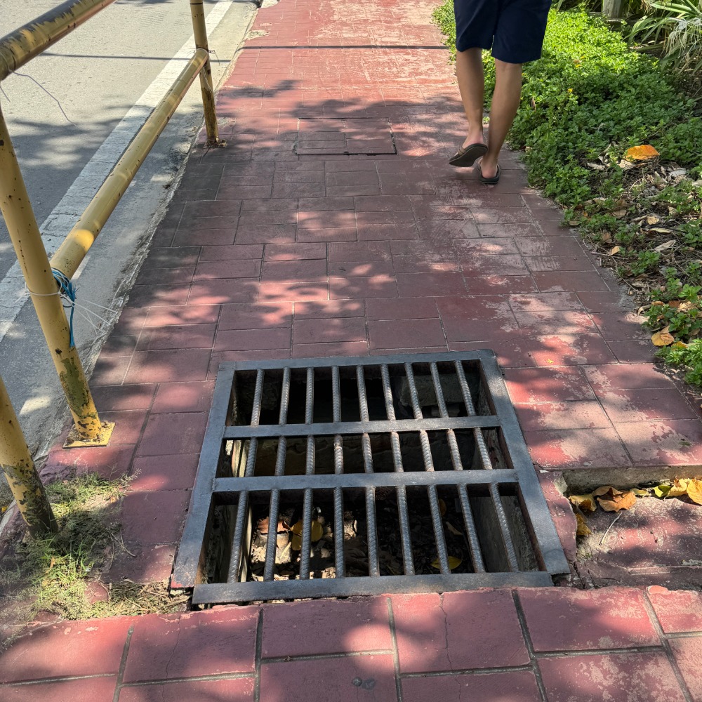 Grate in the middle of the sidewalk