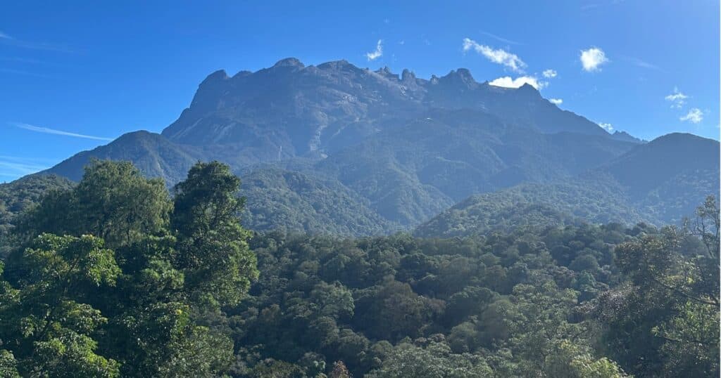 View of Mount Kinabalu during a stop on the bus to Sandakan from KK