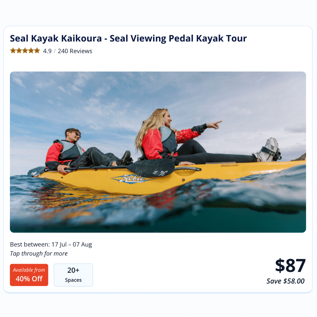 Kayaking with seals in Kaikoura NZ Bookme ad