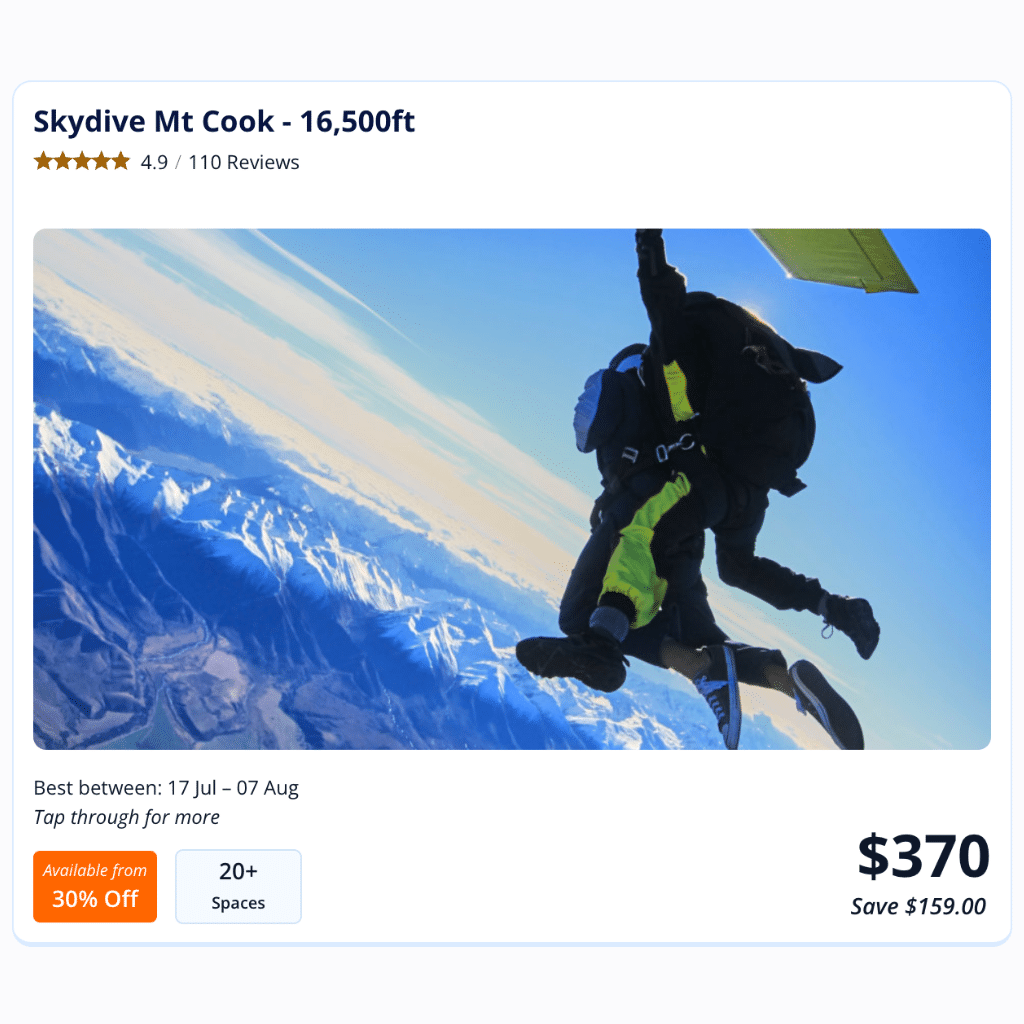 Skydiving over Mount Cook in New Zealand