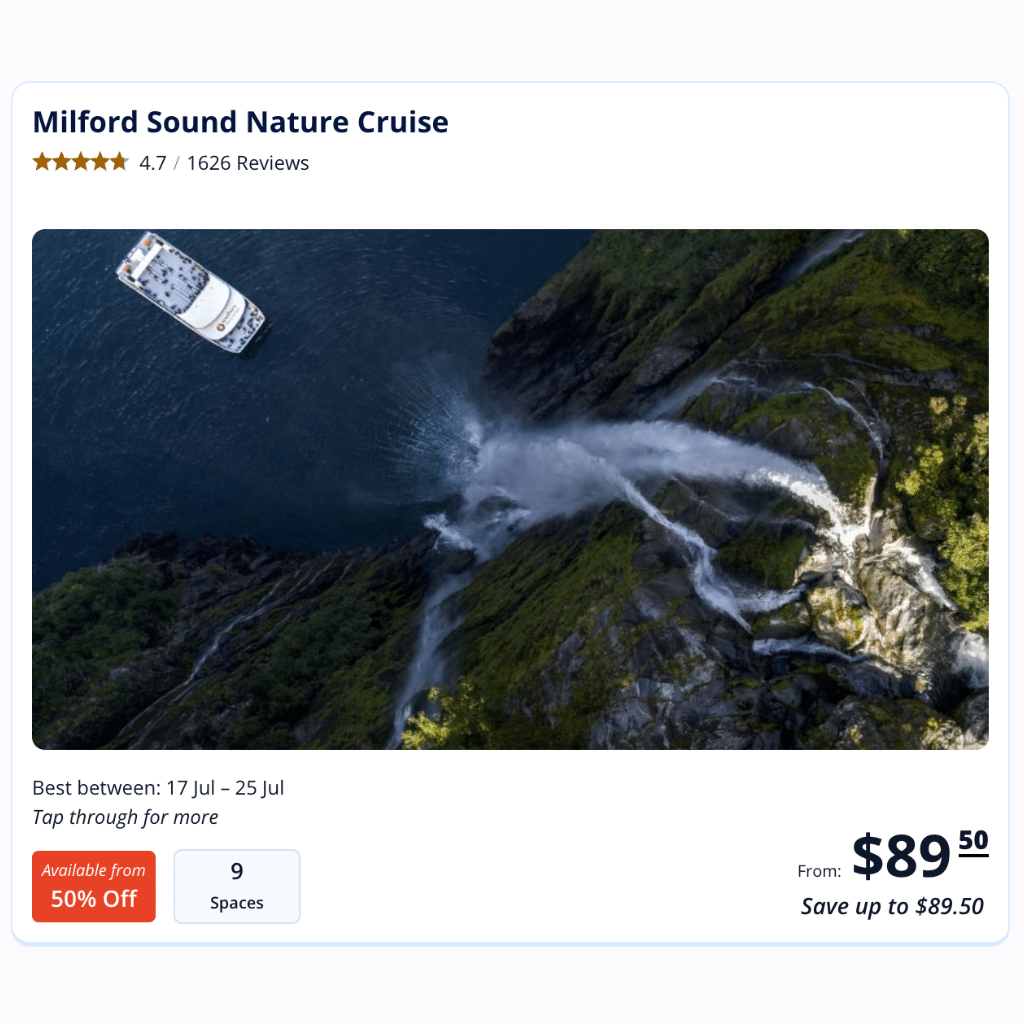 Bookme Listing for Milford Sound cruise