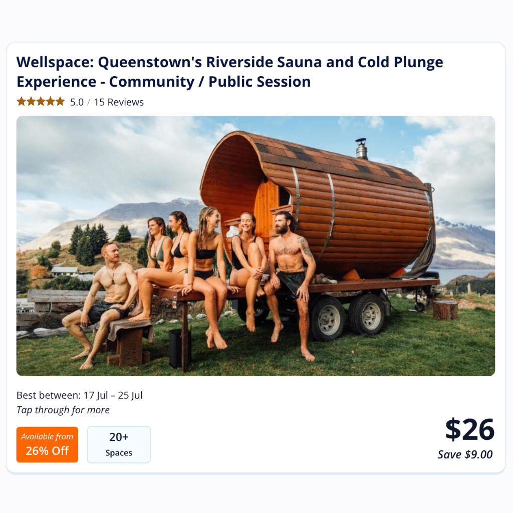 Sauna promotion on Bookme Queenstown