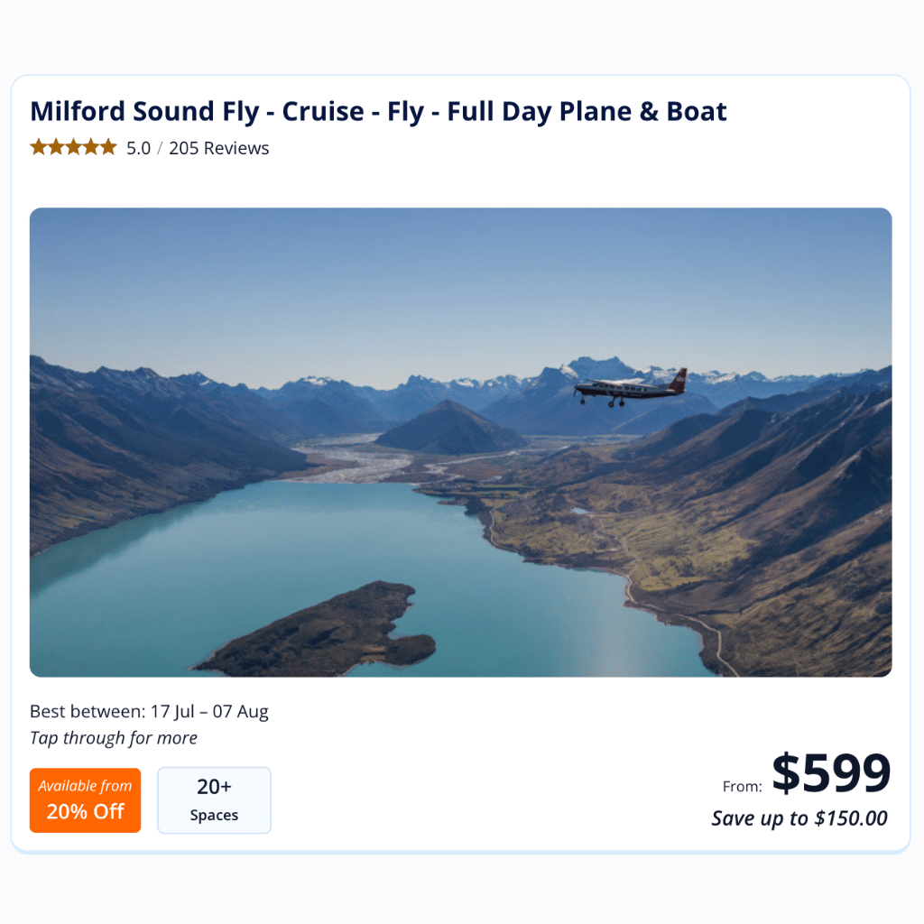 Queenstown fly to Milford Sound deal with Bookme