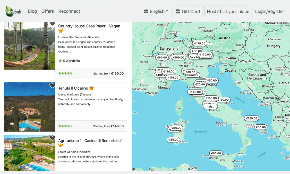 Ecobnb listings in Italy