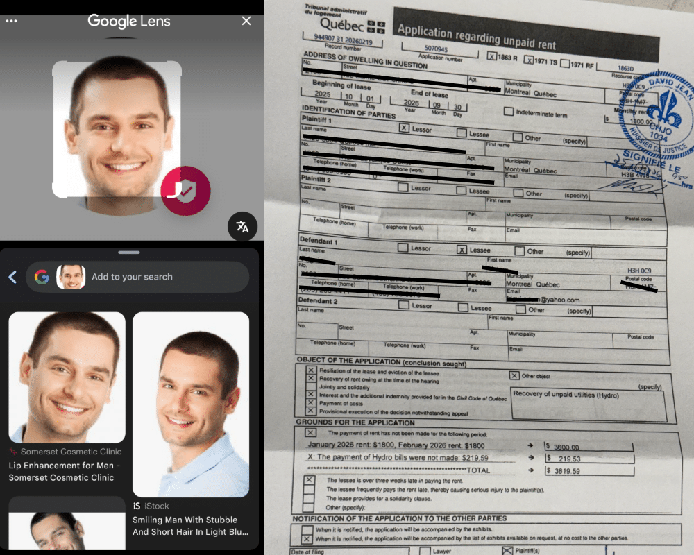 Stock image of a man and a rent collections notice