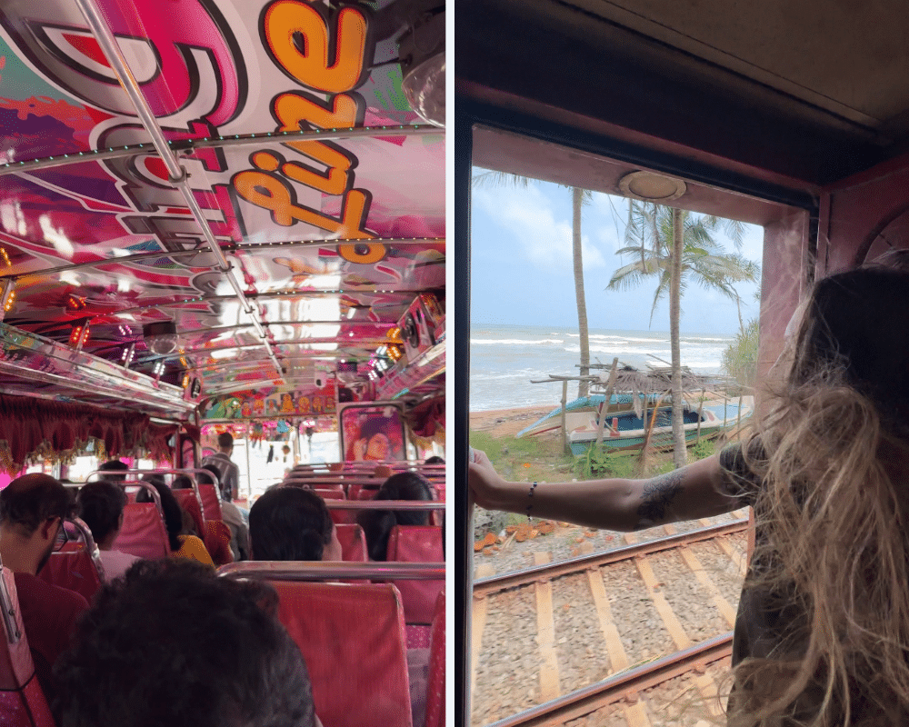 Local bus to Hiriketiya and coastal train in Sri Lanka
