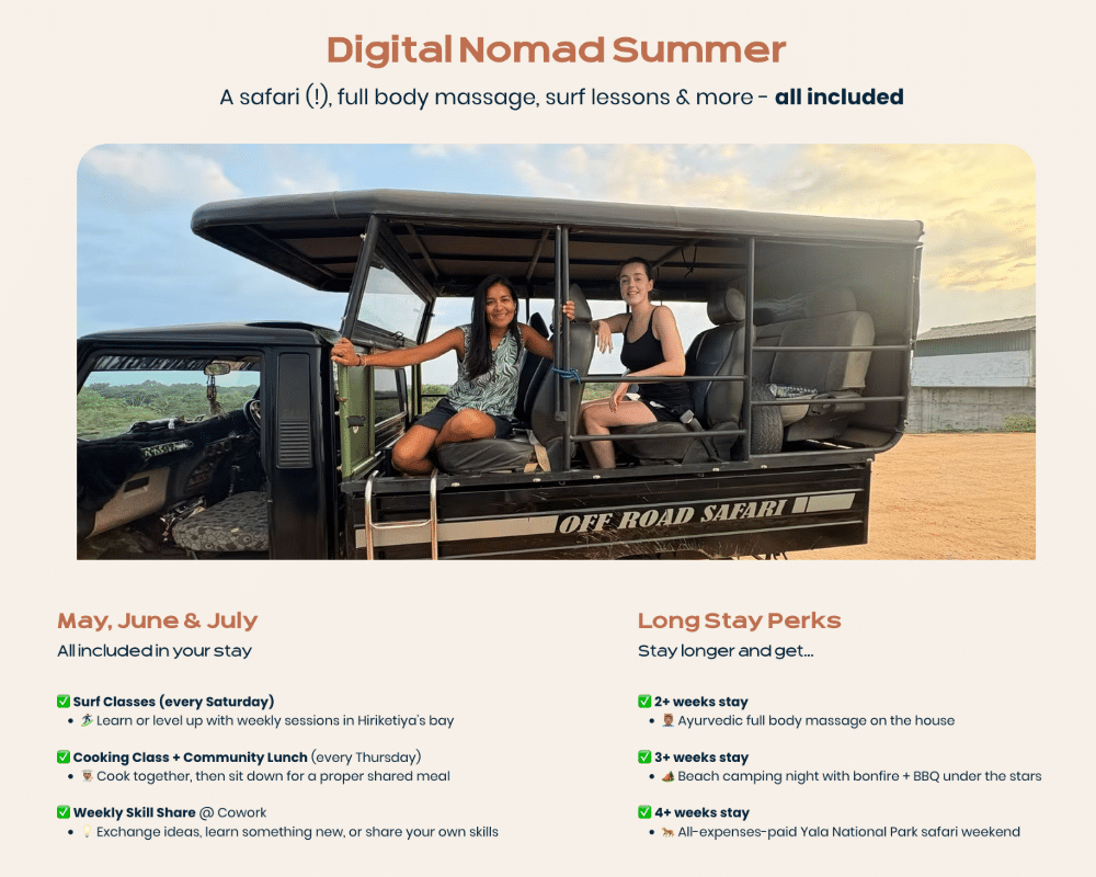 Nomadico website with ad for a free Yala National Park safari weekend