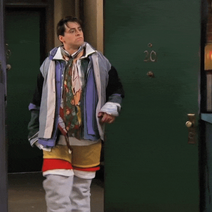 Joey wearing all of Chandlers clothing on "Friends"