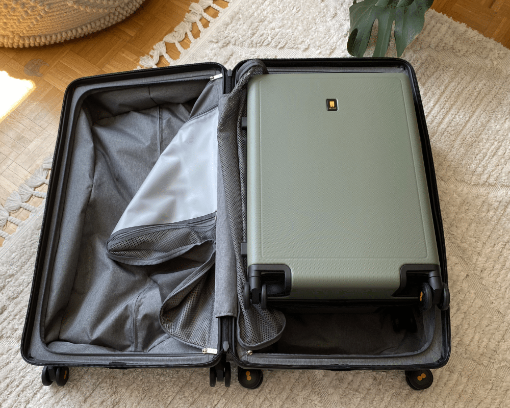 LEVEL8 suitcase set nested together, carry-on inside checked luggage