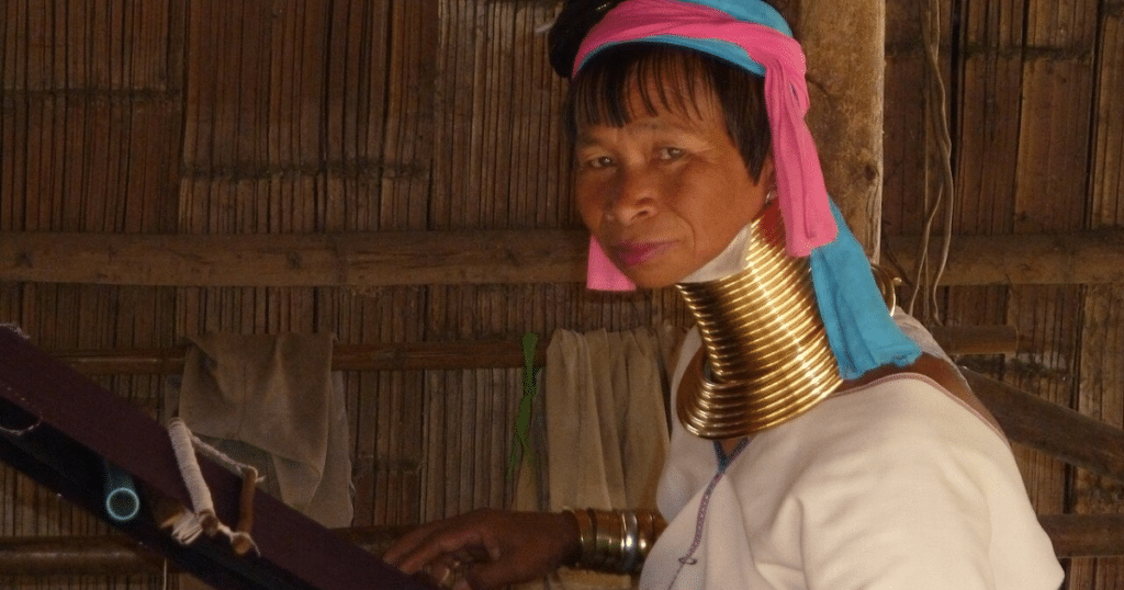 Kayan woman with brass coils around her neck, one of the activities in Thailand to avoid.