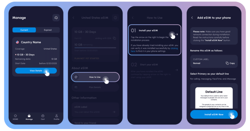 Nomad eSIM installation guide for app