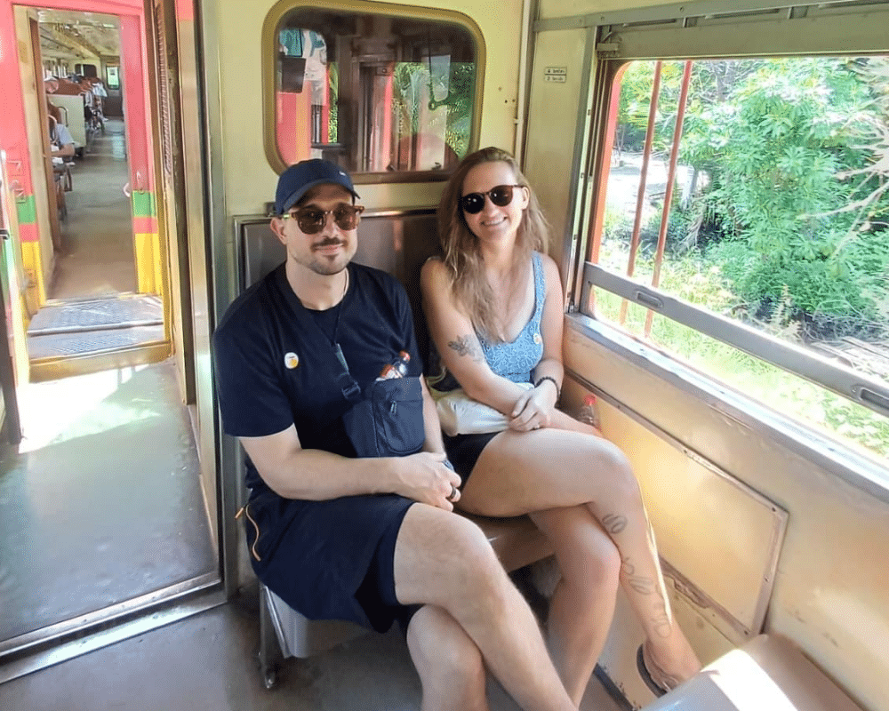 Us on board the Maeklong Railway train