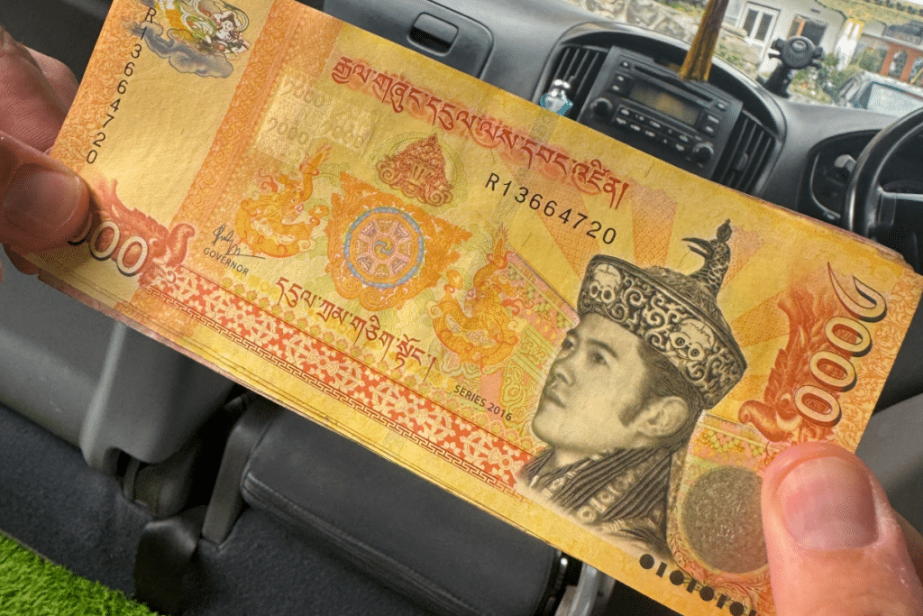1,000 ngultrum note featuring the king of Bhutan