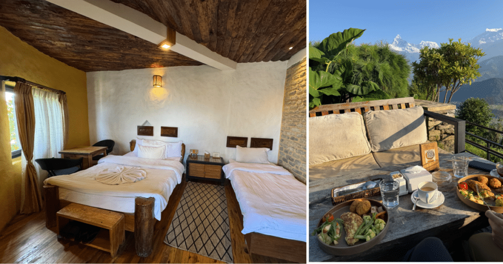 Bhanjyang Hotel Room and breakfast restaurant with mountain views