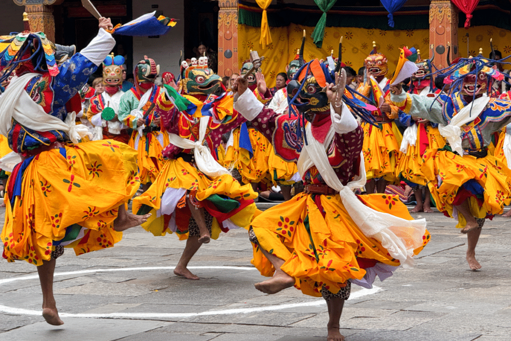 Bhutanese performers during a Tshechu festival