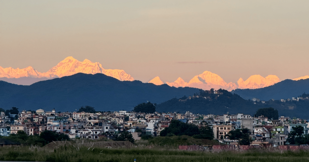 Snow capped mountains visible from KTM airport in Nepal