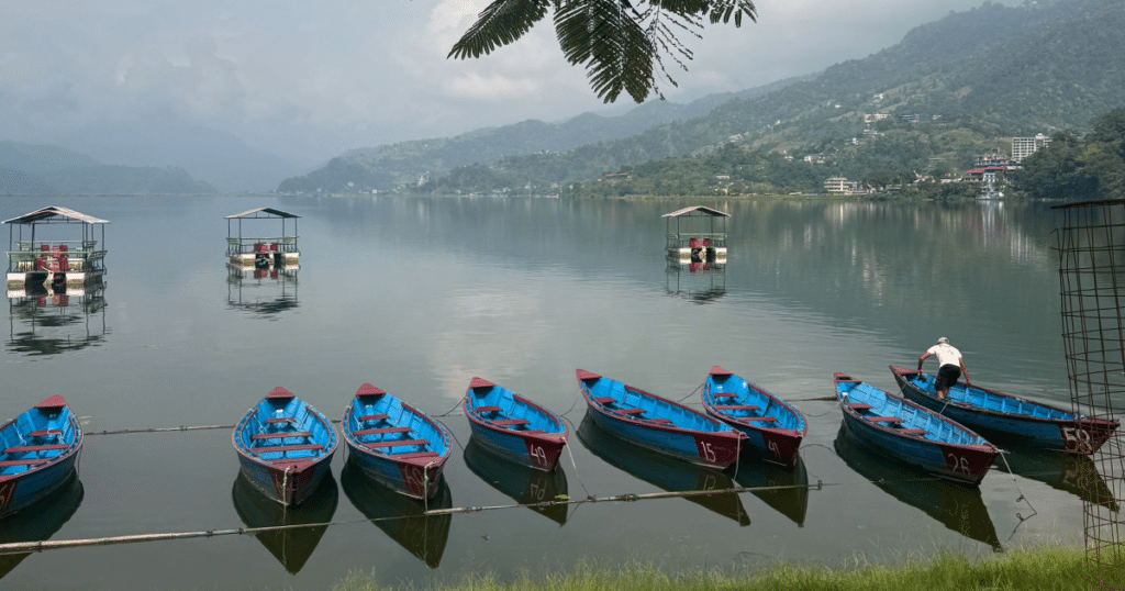 Empty boats on Fewa Lake in Pokhara
