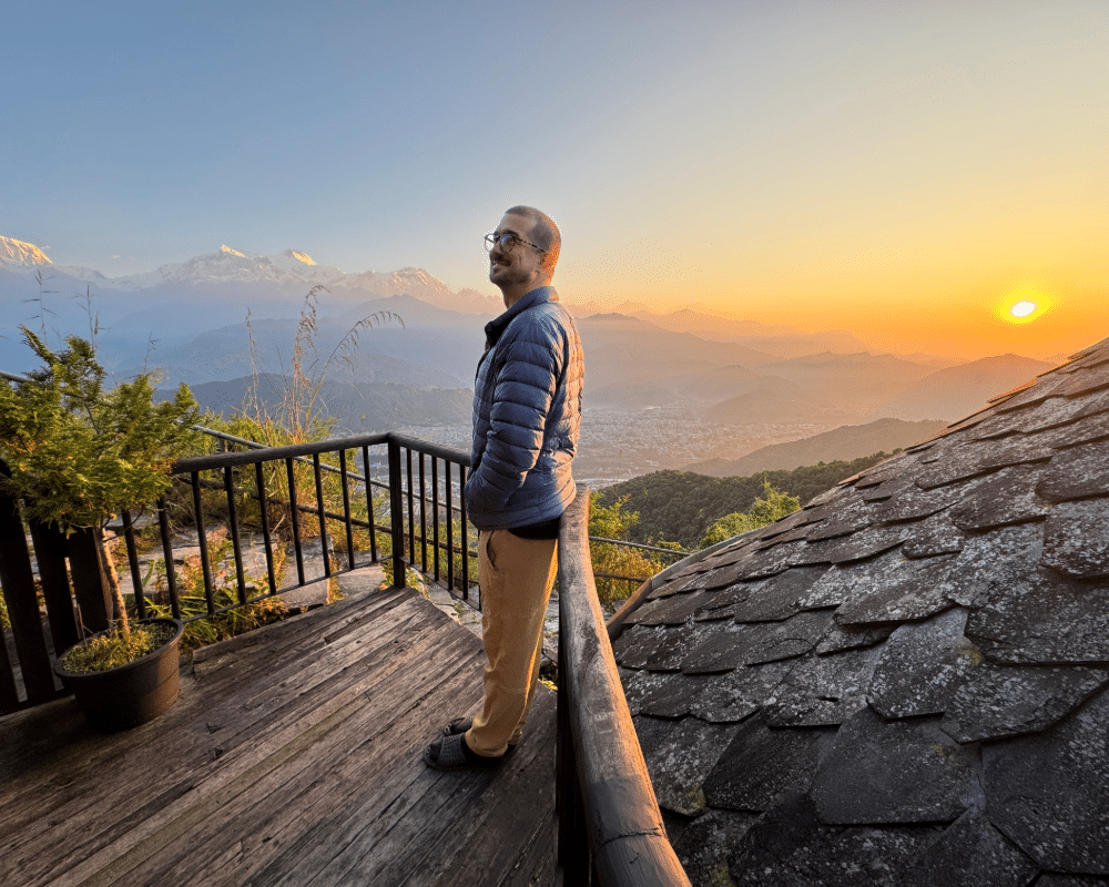 Chesney watching sunset in Sarangkot, Nepal