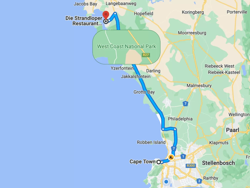 Cape Town to Die Strandloper Google Maps