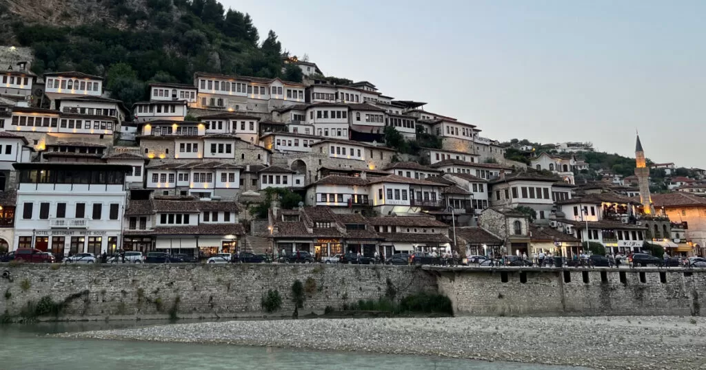 Berat town in Albania at sunset