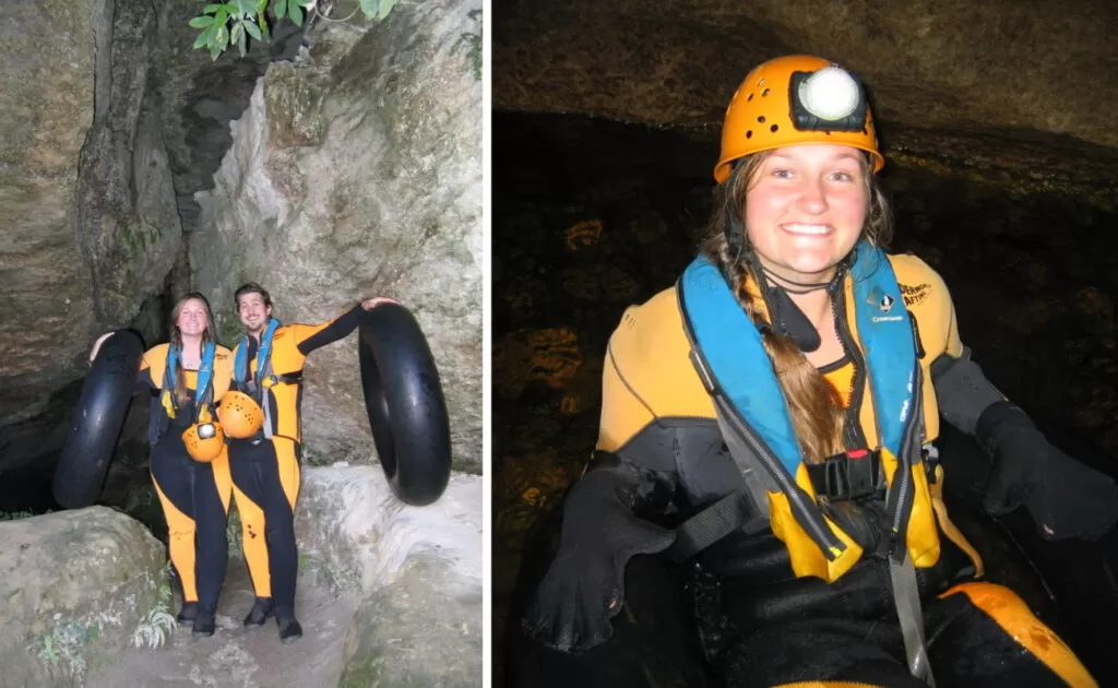 Girl in a glow worm cave